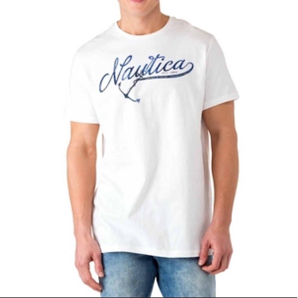 NEW Nautica Men’s White Graphic Anchor Tee